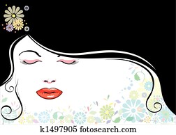 gesicht, blackhair, blume gesicht, blackhair, blume