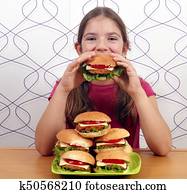 Colección de imágen - hambriento, niña, comer, grande