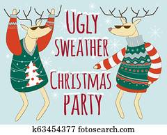 Ugly sweather christmas party illustration, Christmas sweater Ugly sweather christmas party illustration, Christmas sweater