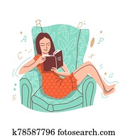 A girl sits on an armchair and reads a book. A girl sits on an armchair and reads a book.