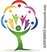 árbol, trabajo en equipo, gente, logotipo