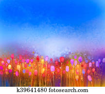Abstract tulip flower field watercolor painting Abstract tulip flower field watercolor painting