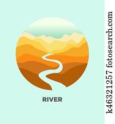 Desert river canyon landscape vector isolated icon for travel journey Desert river canyon landscape vector isolated icon for travel journey