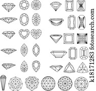 Set of shapes of diamond in wireframe Set of shapes of diamond in wireframe