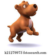 3d, puppy, hund, hopper, i luften