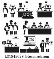 cozinhar, classe, cozinheiro, cozinheiro, cliparts