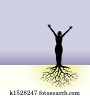 woman with tree roots