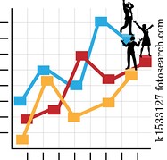 Business People Celebrate Success Standing on Growth Chart Business People Celebrate Success Standing on Growth Chart