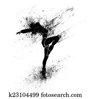 dancing girl black splash paint silhouette isolated white dancing girl black splash paint silhouette isolated white