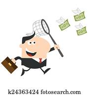 Happy Manager Chasing Flying Money