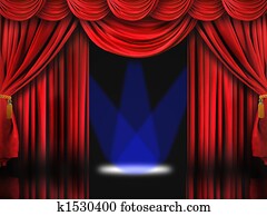Red Theater Stage With Blue Spot Lights Red Theater Stage With Blue Spot Lights