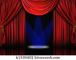 Velvet Theater Stage Drape Curtains With Blue Spotlights Velvet Theater Stage Drape Curtains With Blue Spotlights