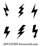 וקטור, קבע, איקונים, שחור, ברק, bolt., אוסף, של, הרעם, איקונים