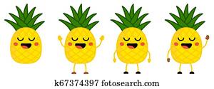 かわいい バナナ アップル そして パイナップル 漫画 漫画 特徴 手を持つ 微笑の表面 幸せ Emoji Kawaii 手 引かれる スタイル 新鮮な果物 健康に良い食物 概念 横 クリップアート K Fotosearch