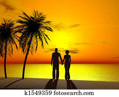 A couple holding hands in sunrise. A couple holding hands in sunrise.