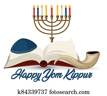 Happy Yom Kippur banner with shofar Happy Yom Kippur banner with shofar