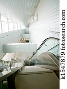 Modern building interior with escalator