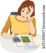 mädchen, rechnungen, probleme, taschenrechner