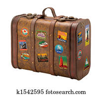 Old Suitcase with Royaly Free Travel Stickers Old Suitcase with Royaly Free Travel Stickers