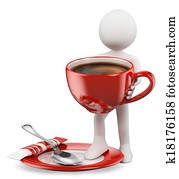 3D white people. Cup of coffe 3D white people. Cup of coffe