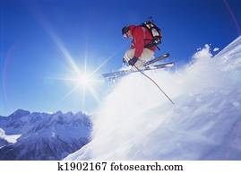 homem jovem, esquiando