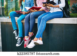 piernas, de, estudiantes