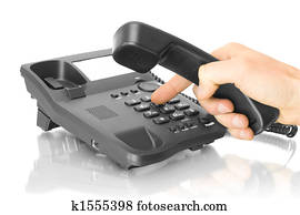 telefone escritório, com, mão