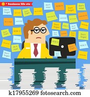 艱苦的工作, 在, 進展, 文書工作, 堆, 大約