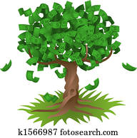 dinheiro, crescendo, ligado, árvore