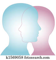 macho, &, femininas, silueta, perfil, caras, fusão