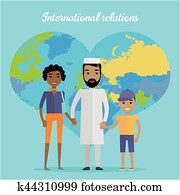 relaciones internacionales, plano, diseño, vector, concepto