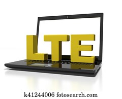 symbol LTE on a laptop computer, high-speed wireless communication concept, 3d render symbol LTE on a laptop computer, high-speed wireless communication concept, 3d render
