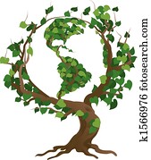 verde, mundo, árvore, vetorial, ilustração