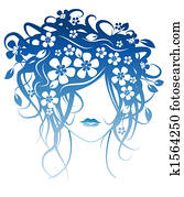 אישה יפה, עם, פרחים בשיער