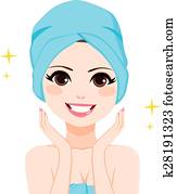 אישה, מגבת, אמבט