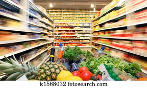 عربة التسوق, ب, أثمر, شخص بليد, الطعام, إلى داخل, سوق مركزي