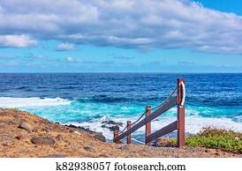 Atlantic Ocean and rocky coast of Tenerife island with footpath to the wate Atlantic Ocean and rocky coast of Tenerife island with footpath to the wate