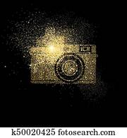 Camera gold glitter concept symbol illustration Camera gold glitter concept symbol illustration