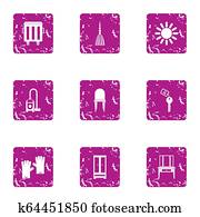 Carpet cleaning icons set, grunge style Carpet cleaning icons set, grunge style