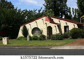 Alt, steinhaus, mit, kleingarten, flowers., glück, gleichfalls, in