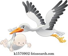 Stork delivering a newborn baby Stork delivering a newborn baby