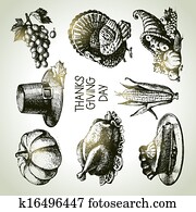 Thanksgiving Day set. Hand drawn vintage illustrations Thanksgiving Day set. Hand drawn vintage illustrations