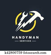 מתקן כל דבר, לוגו, עם, תקציר, רוחקים, ו, הבס, הבהב, כלים, איקון