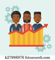 Businessmen standing infront of growing graph.