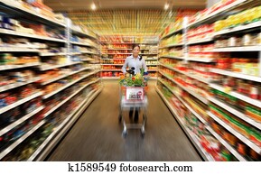 femme, achat aliment, à, les, supermarché