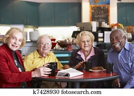 sênior, adultos, tendo, manhã, chá, junto