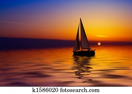 velejando, e, pôr do sol