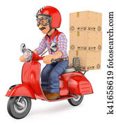 3D Courier delivery man delivering a package by scooter motorcycle 3D Courier delivery man delivering a package by scooter motorcycle