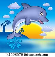 Cute dolphin with sunset Cute dolphin with sunset