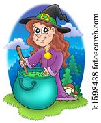 Cute witch with kettle Cute witch with kettle